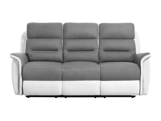 Canapé de Relaxation 3 places en Microfibre et Simili Léon - Blanc et gris - L191 x 94 x 100cm - Loungitude