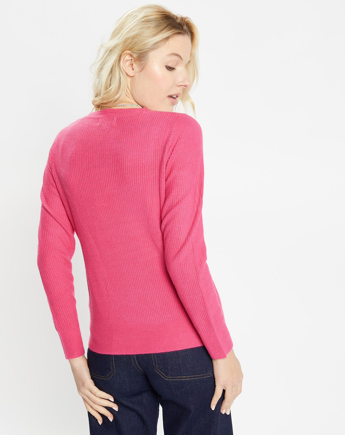 Galeries Lafayette Pull en Maille fine col rond Fanny rose