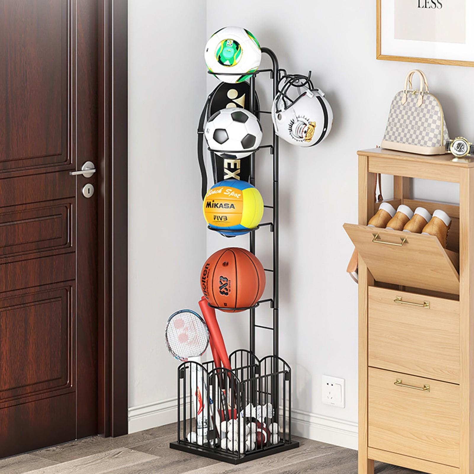 (152x30x25cm) Metall Sport Zubehör Organizer Regal mit Ball Halterung - Schwarz