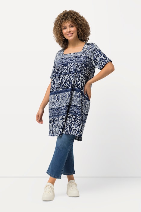 Longshirt, Classic, Carree-Ausschnitt, Halbarm