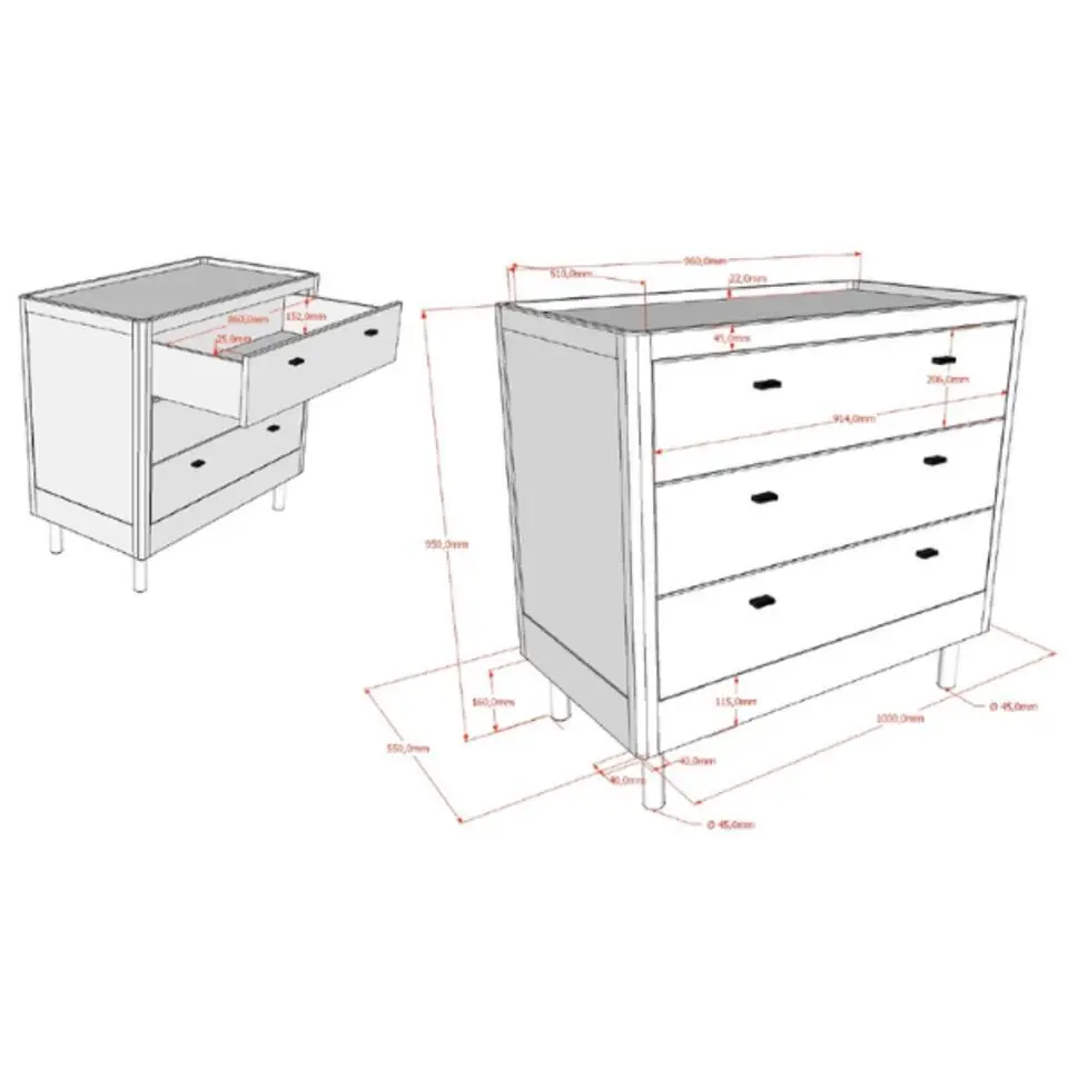 Commode Forrest - 3 lades - massief beukenhout - wit