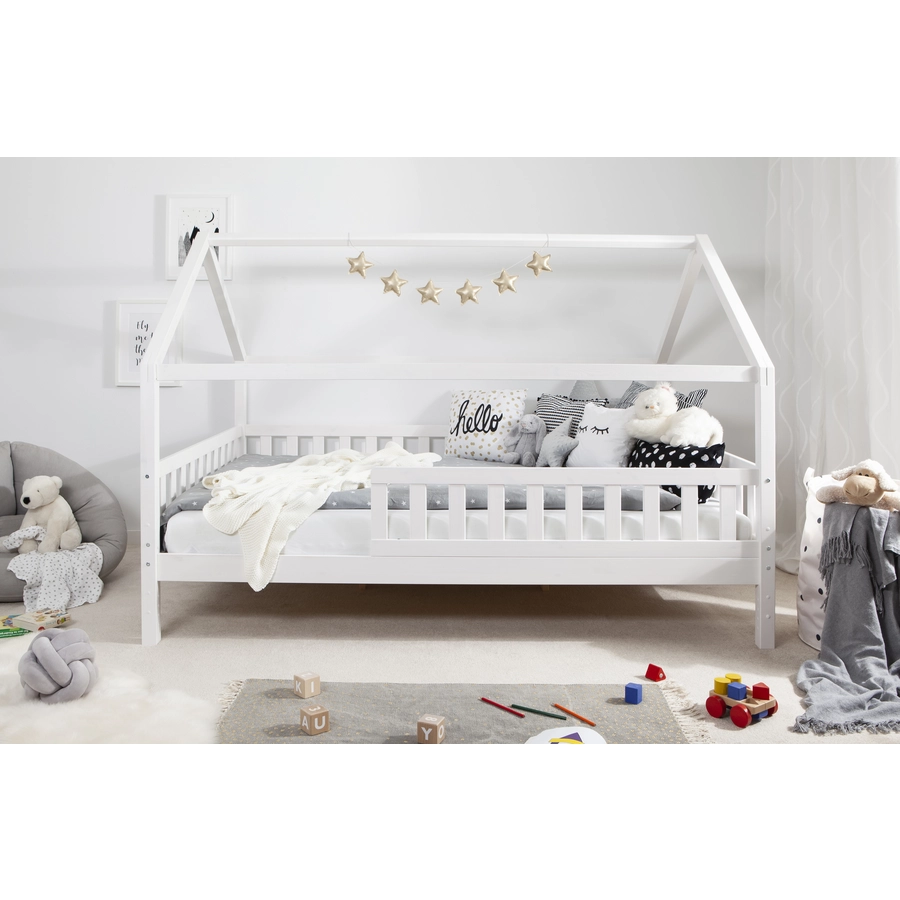TICAA Kinderbett Hausbett Kay 140x200 Kiefer weiß Weiß