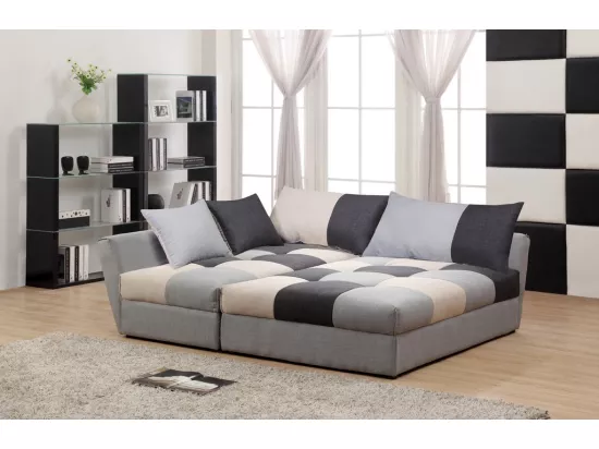 Canapé d'angle convertible en tissu ROMANE - Gris - Angle gauche