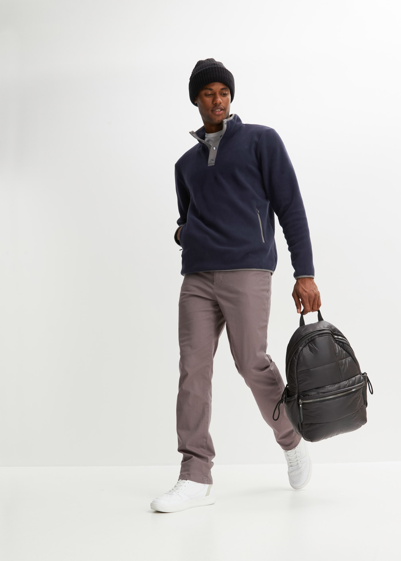 bonprix Fleecepullover »Troyer Fleeceshirt mit praktischen Taschen und tollen Kontrastdetails«, Troyer Fleeceshirt mit praktischen Taschen und tollen Kontrastdetails