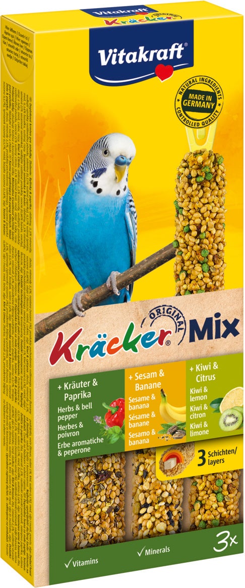 Vitakraft vogelsnack Kräcker Mix parkiet banaan/kruiden/kiwi 3 stuks