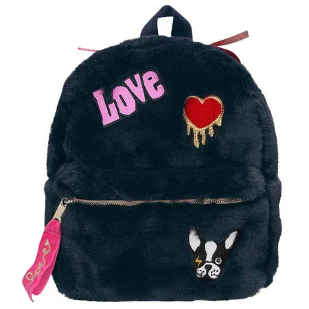Depesche TOPModel Rucksack Kunstfell mit Patches dunkelblau DOG
