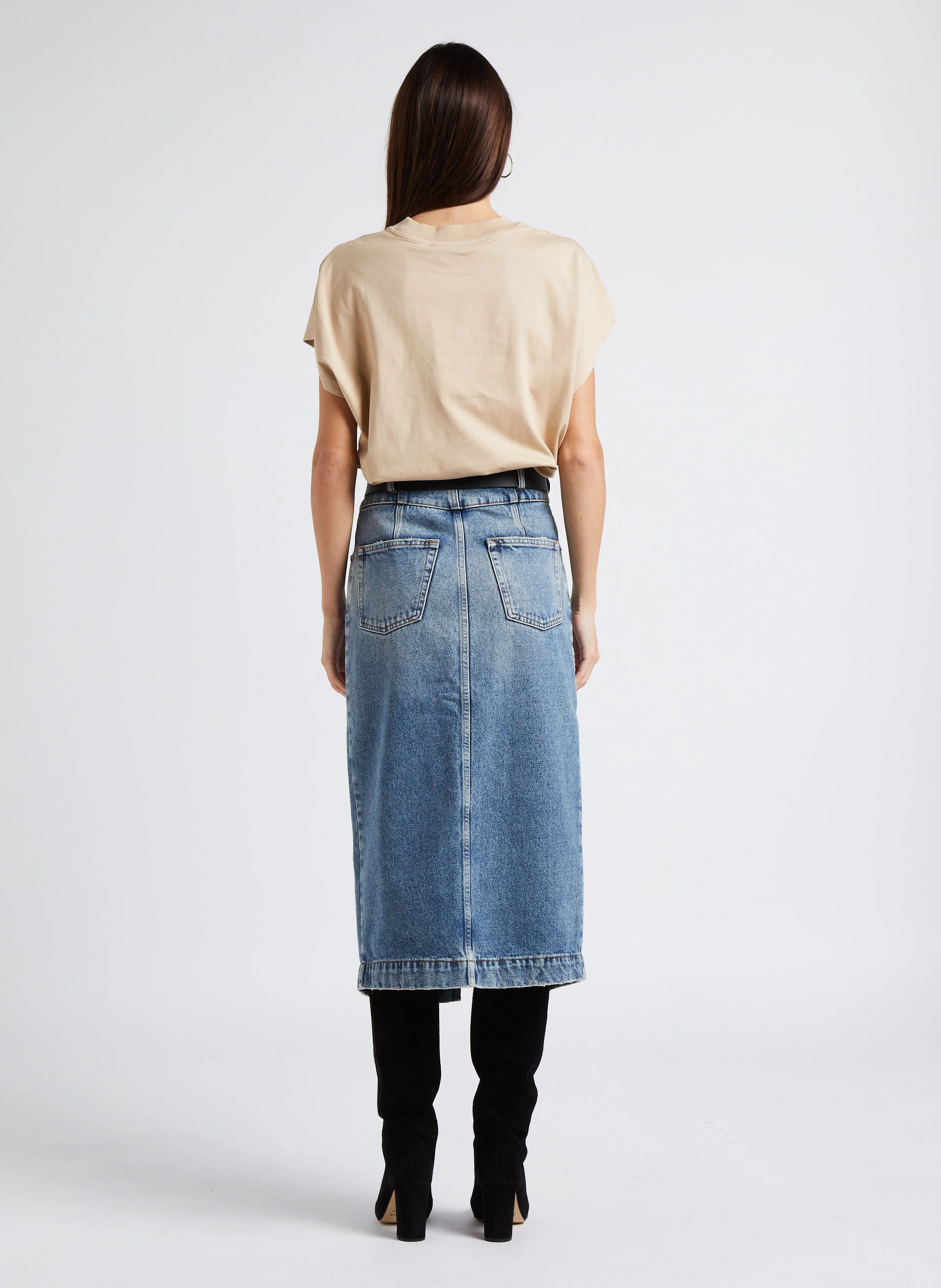 LETALA - Jupe midi en jean en coton | Bleu