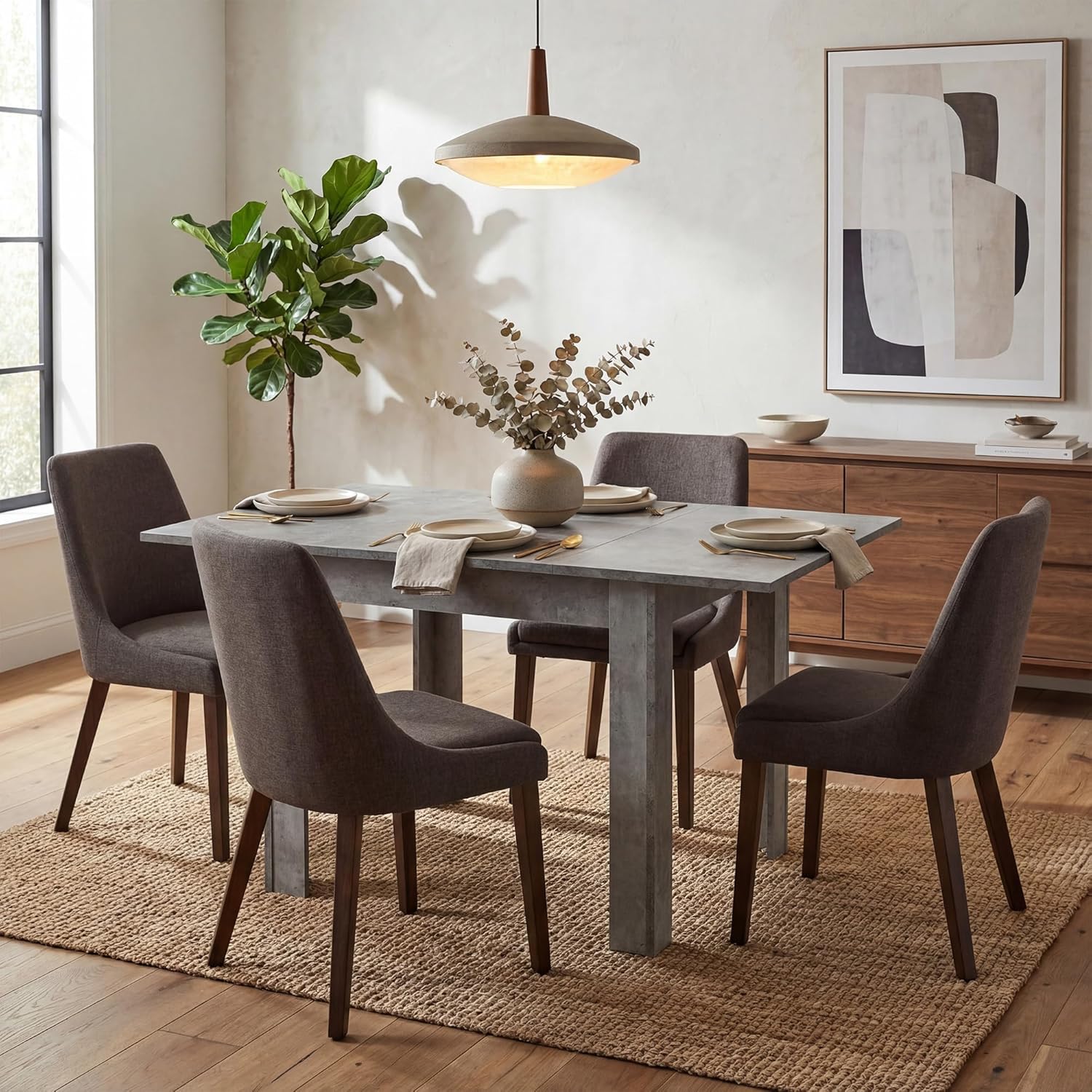 B&D home® LIVIUS Esstisch, ausziehbar 80–120 x 60 cm – moderner Küchentisch in Beton Optik, platzsparend mit integrierter Aufbewahrung für Einlegeplatten, Holztisch für Küche & Esszimmer