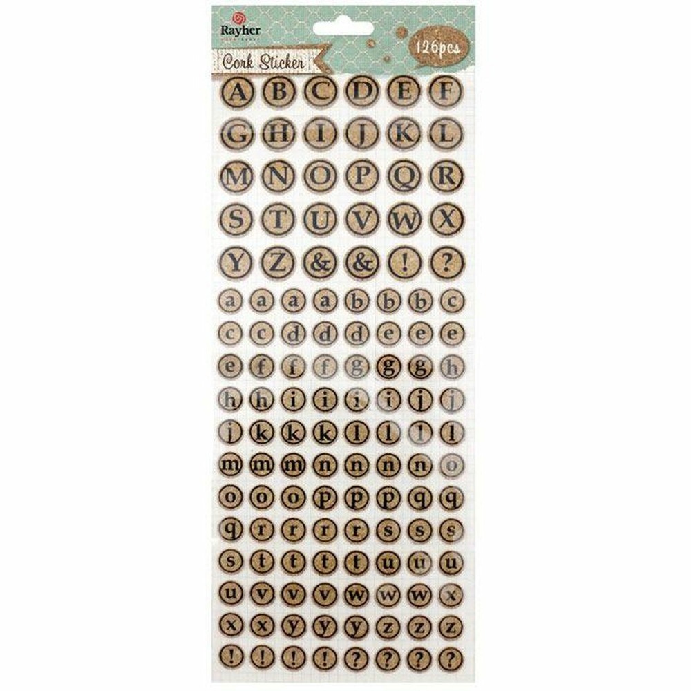 200 stickers ronds en liège - alphabet majuscule & minuscule