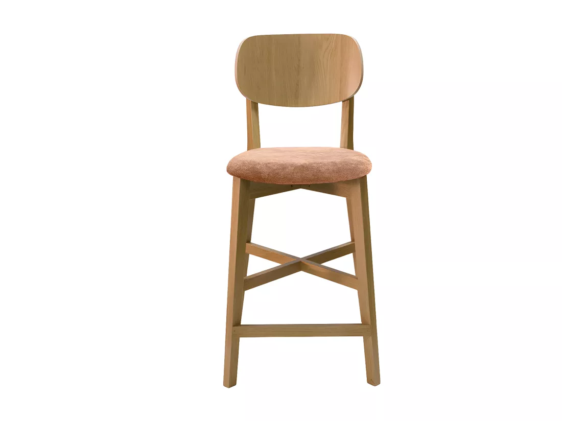 Tabourets de bar en bois clair chêne et tissu effet velours terracotta H65 cm (lot de 2) LUCIA
