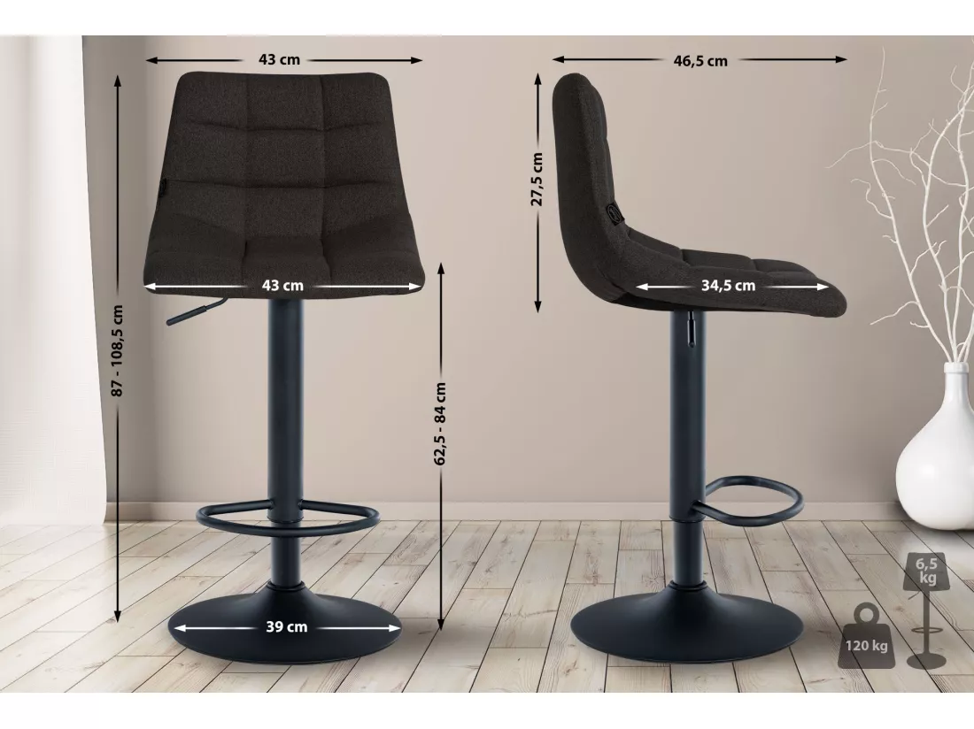 Tabouret de bar - Tissu & Métal - Noir - Jerry