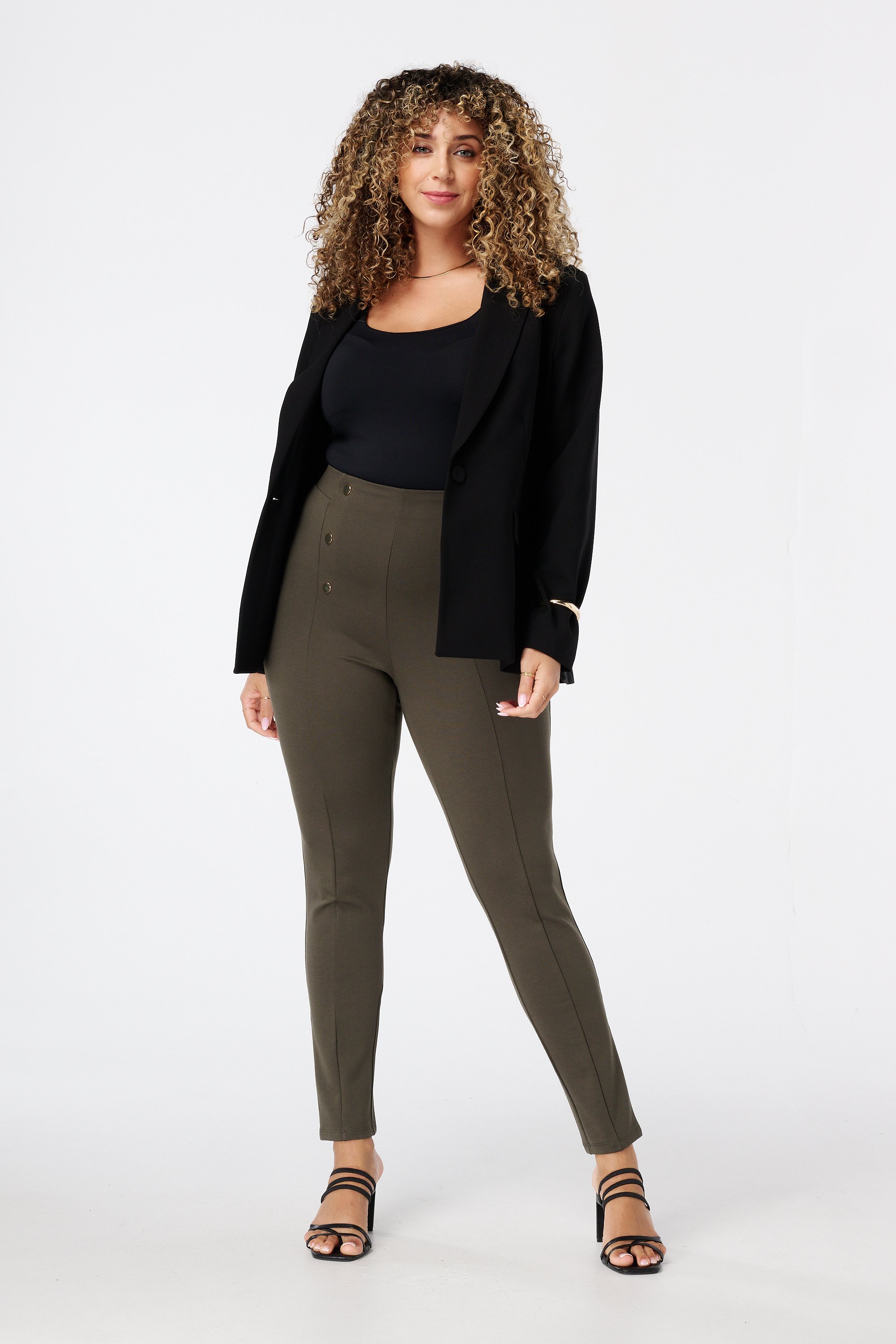 Tregging met sierknopen Donker khaki