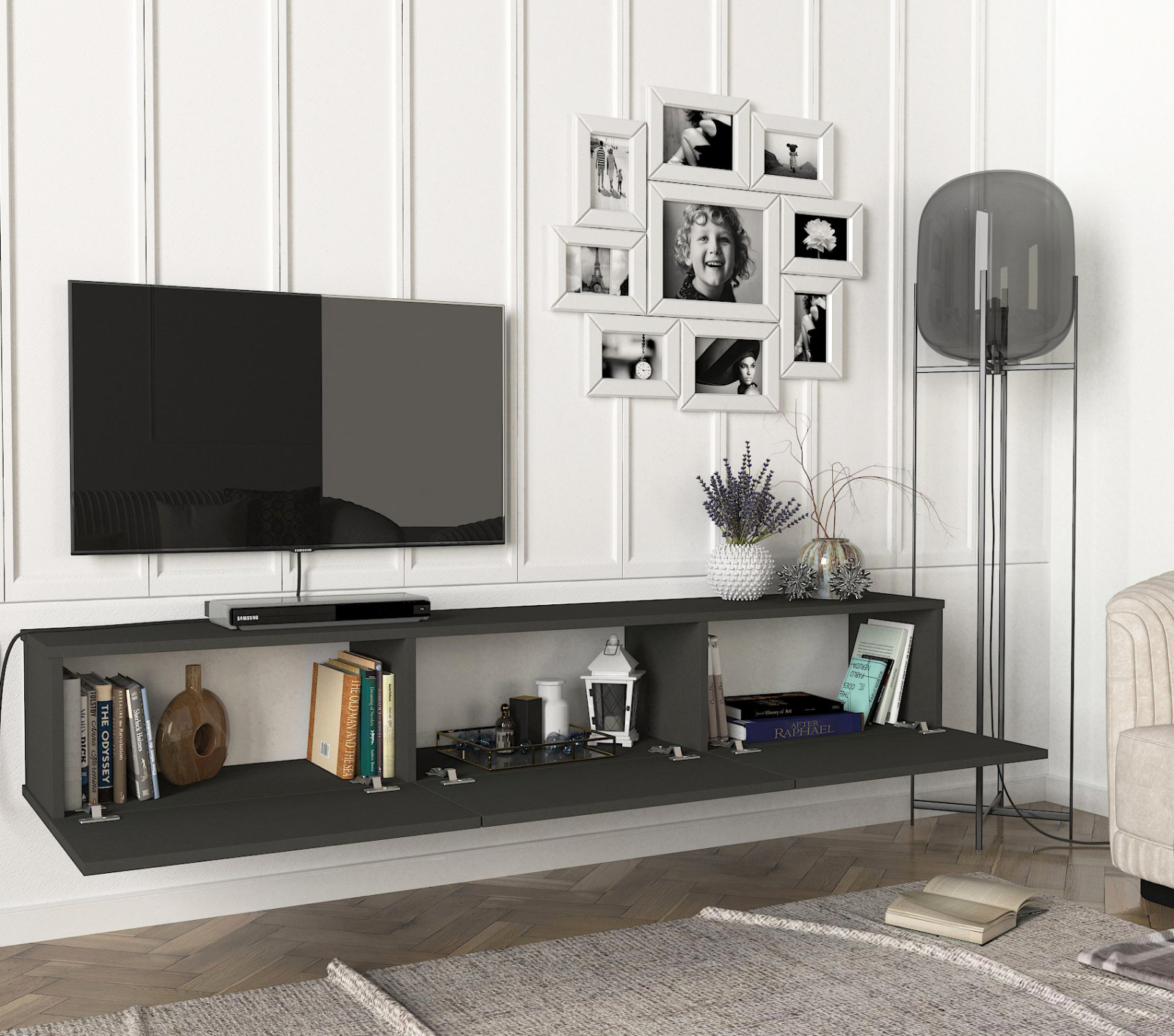 TV-Lowboard - grau - hängend - 180 cm
