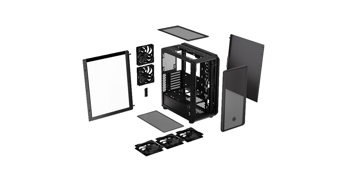 ENDORFYARX 500 Air big tower behuizing  (Zwart | 2x USB-A | 1x USB-C | Window)