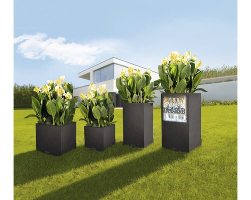 Lechuza Canto Stone plantenbak, 40 x 40 x H 76 cm, grijs, inclusief zelfbewateringssysteem, plantinzet, substraat en waterstandindicator.