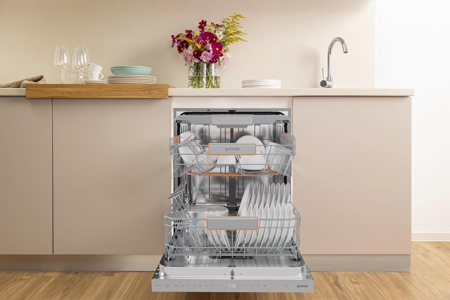 Gorenje ULTRA16BUWIFIX Geschirrspüler/Unterbaugerät/60 breite/16 Maßgedecke/6 Programme/EU Made/TotalDry/Status LED-Licht/FlexUse/Total AquaStop/MultiClack/EEK: B/Einbaumaße (HxBxT):82 x 60 x 57,5 cm