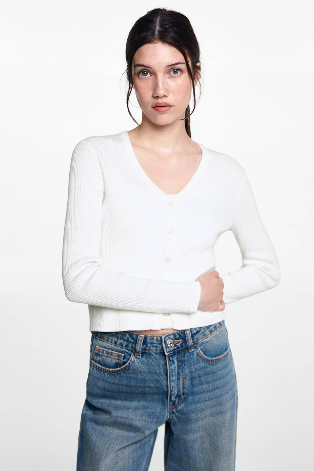 MANGO TEEN fijngebreid vest wit