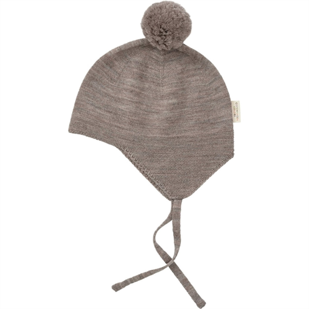 Natural Melange Merino Strikket Babyhjelm m. PomPom