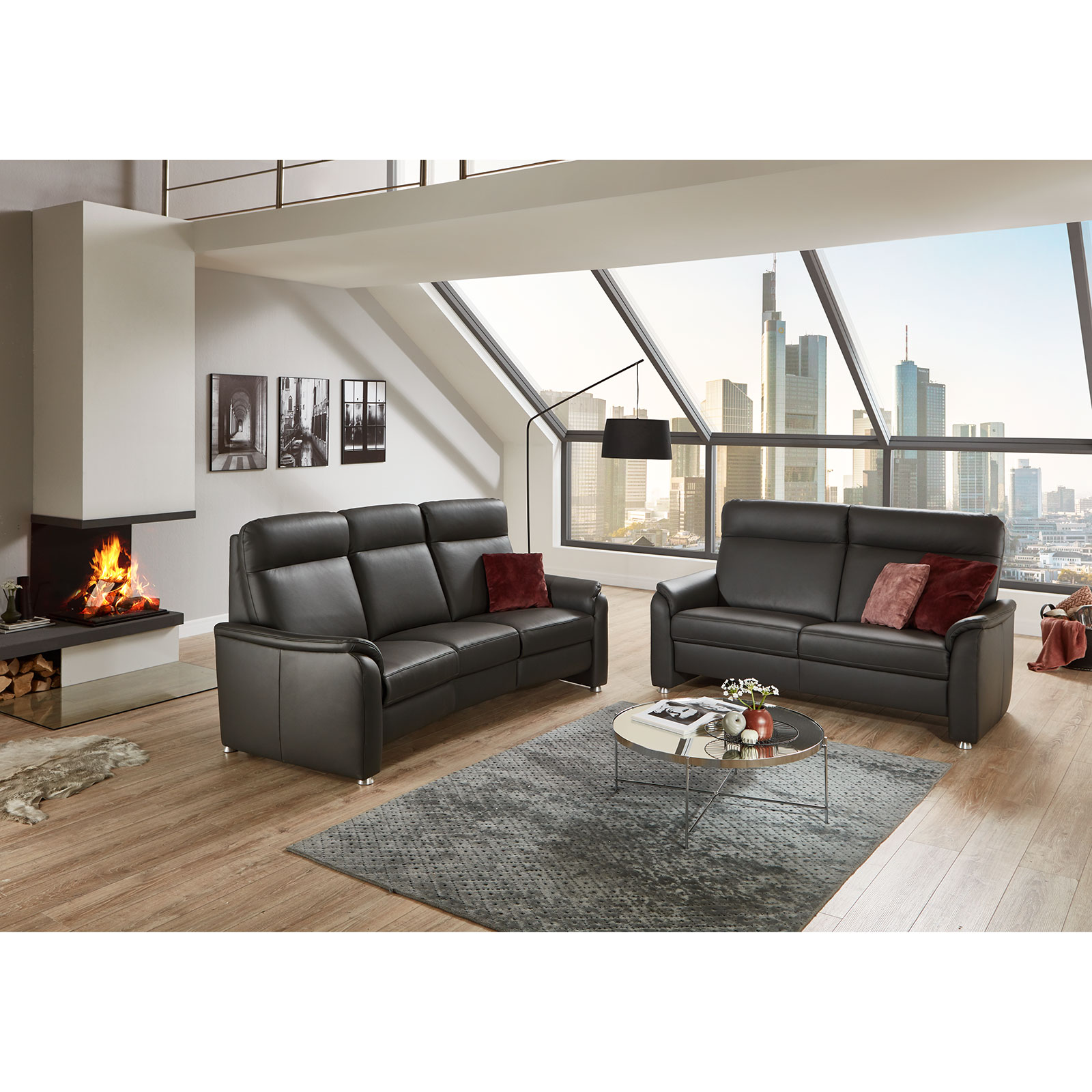 polsterpower 2-Sitzer Ledersofa - anthrazit - Basismodell