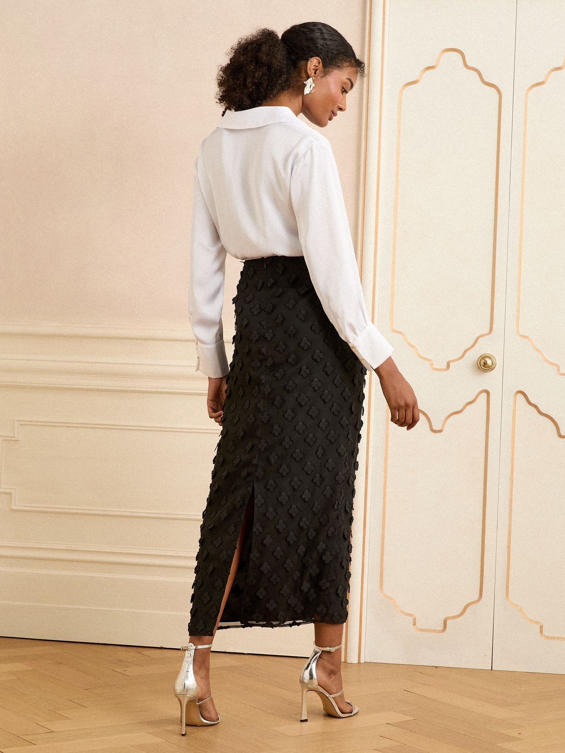 Zwart - Love & Roses 3D midirok met bloemenprint