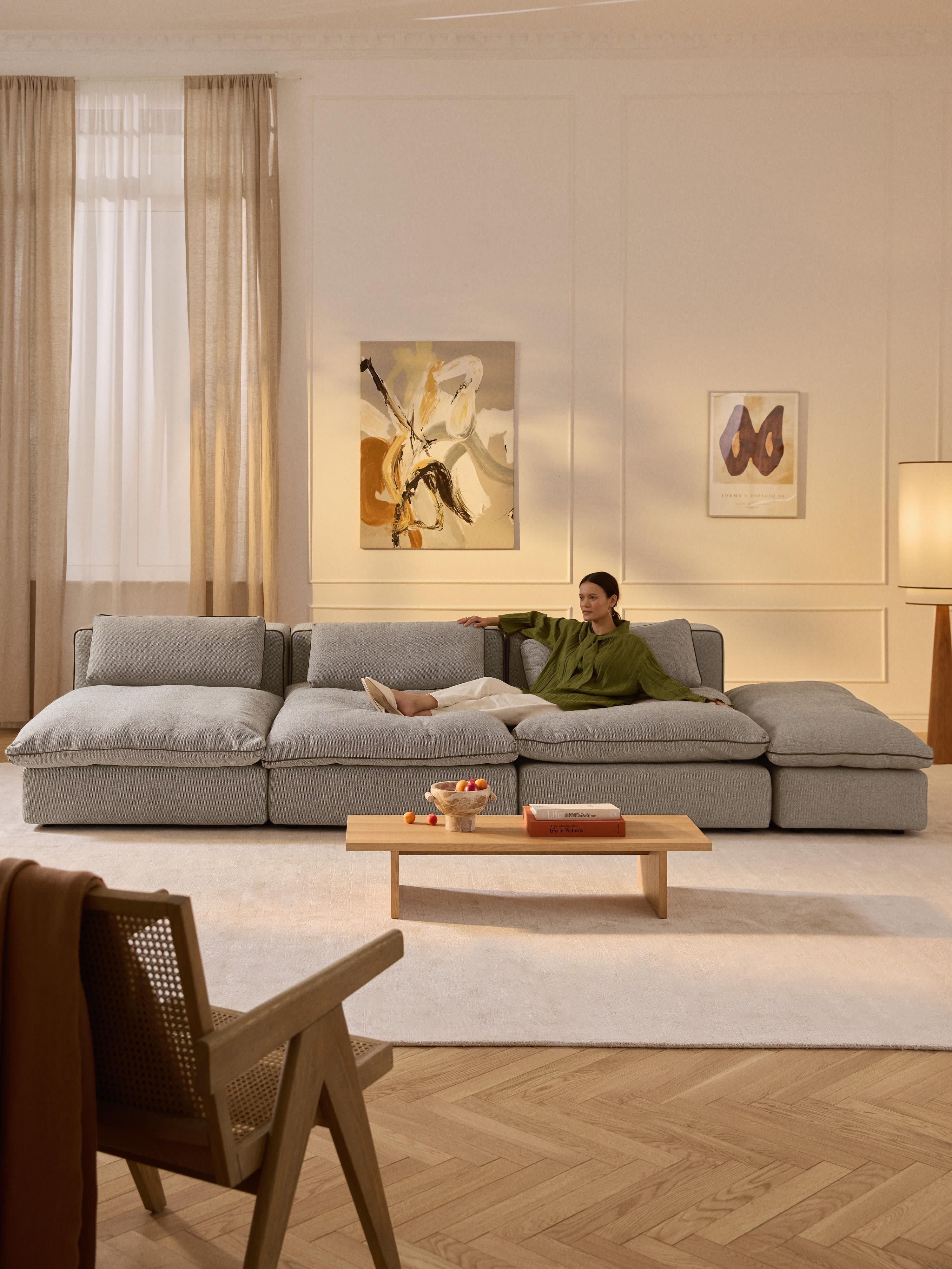 Modulaire XL-bank Felix (3-zits) met poef