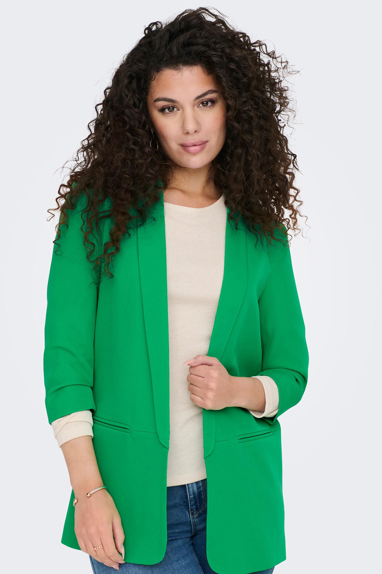 Blazer de manga 3/4 com lapelas