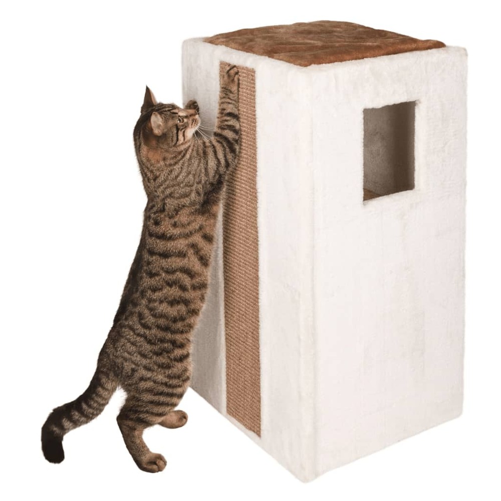 Baril de grattage pour chats galina 40x40x78 cm blanc et marron