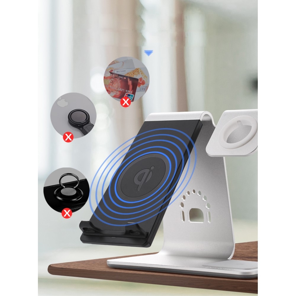 3in1 MagSafe Qi Wireless Fast Charger Ladegerät (10W / 5W) für Apple iPhone / Airpods / Apple Watch - Grau