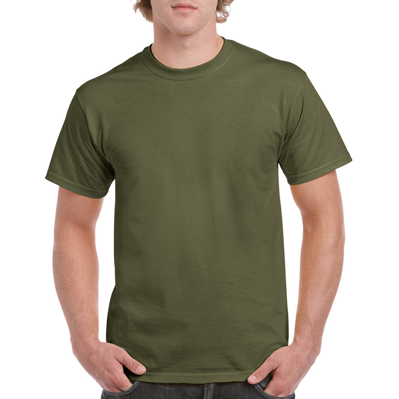 Camiseta básica de manga curta Gildan Heavy Cotton, 100% algodão grosso.