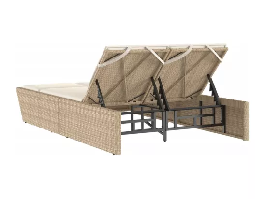 Chaise longue double avec coussins beige résine tressée