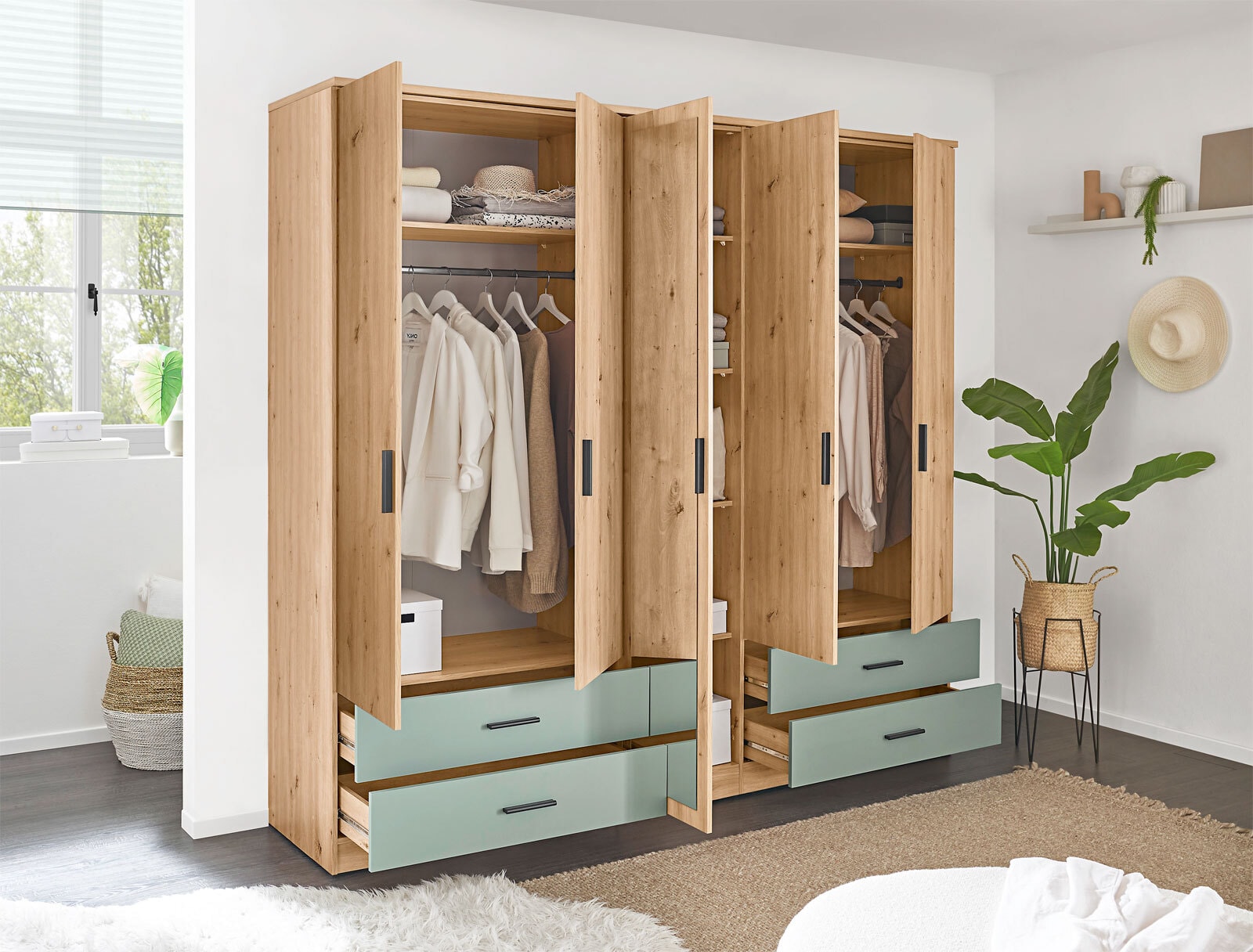 Drehtürenschrank Savina 225 x 210 cm braun/ grün