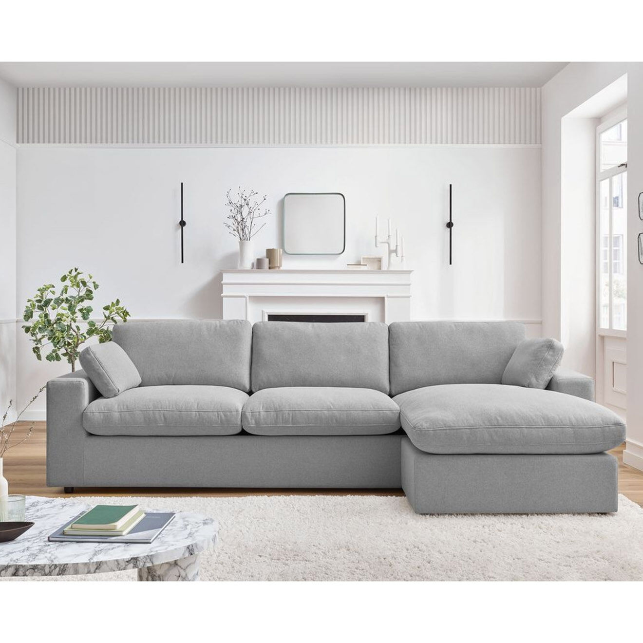 Bobochic Canapé d'angle fixe réversible belair gris clair - 280x139 cm