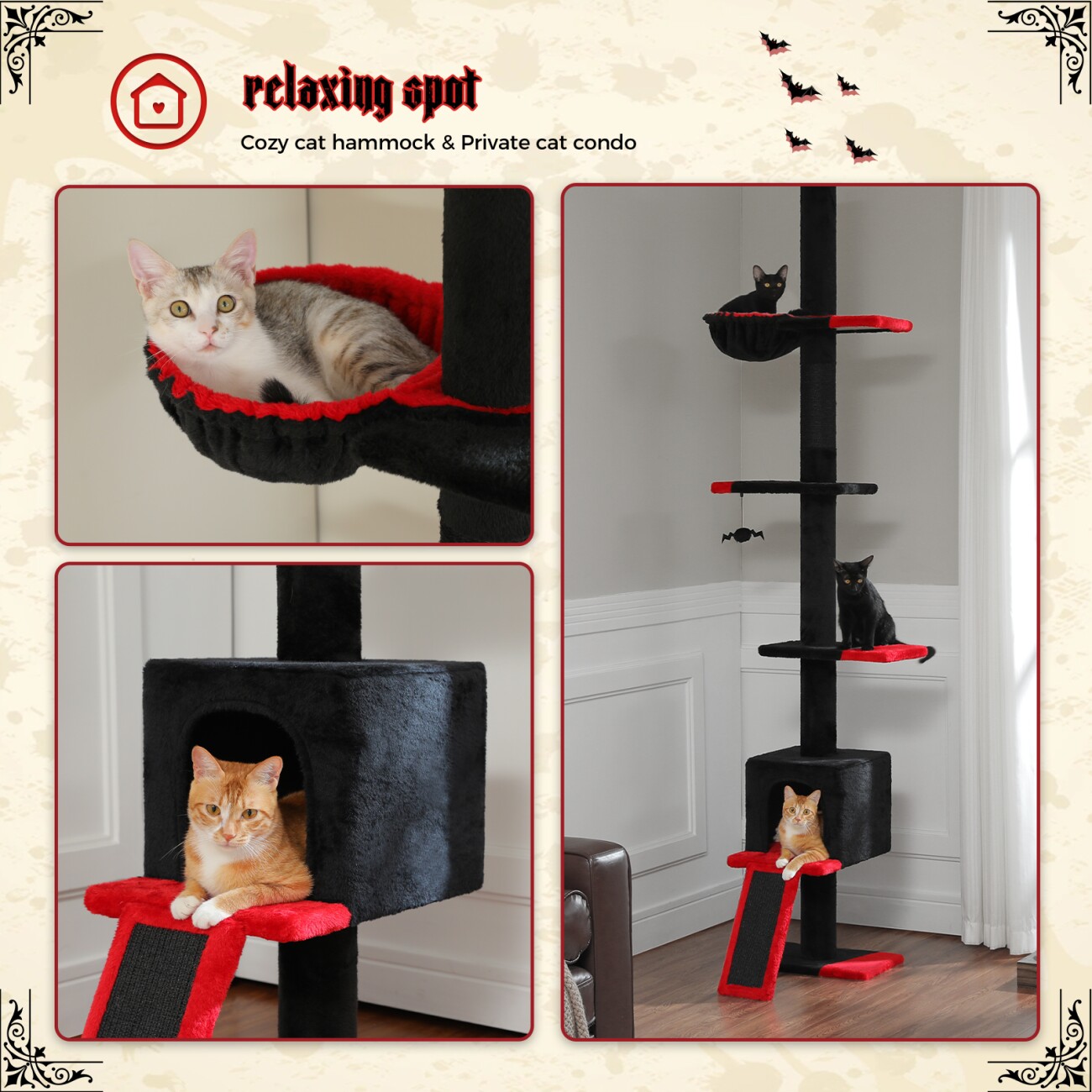 Pawz Road Deckenhoher Katzenbaumturm verstellbar schwarz