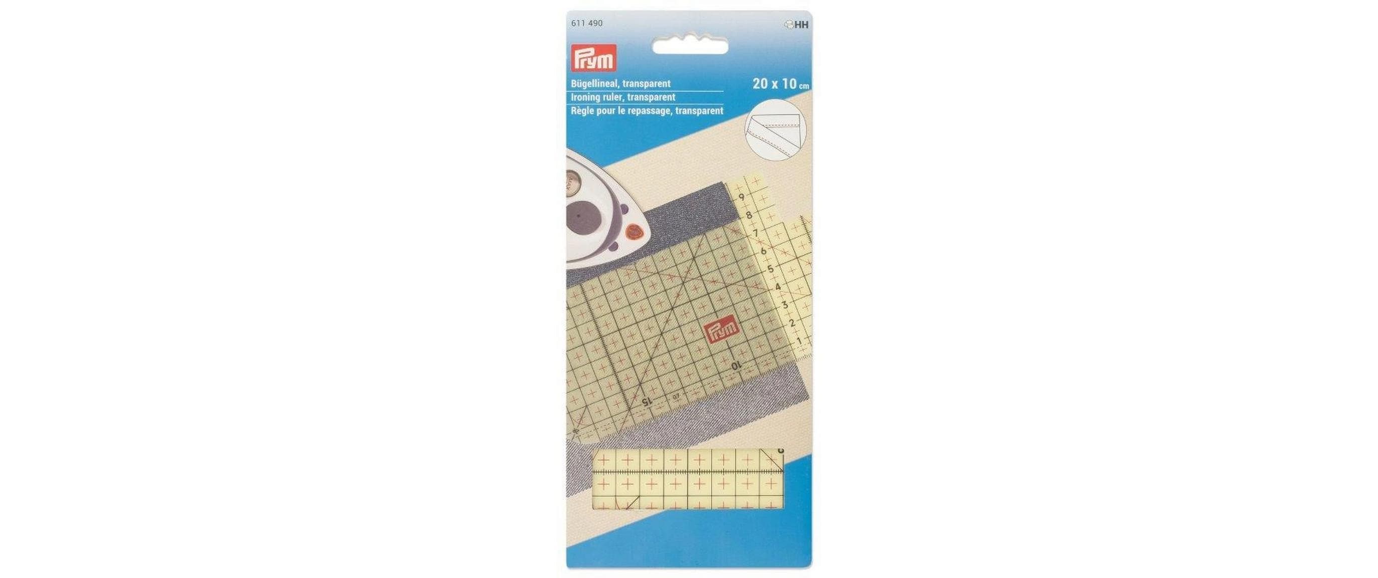 Bügellineal 20 x 10 cm, TransparentLineal zum Bügeln für Nähvorbereitungen