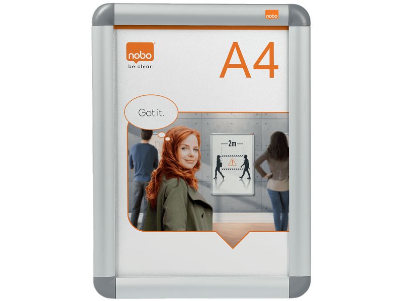 Nobo Premium Plus Plakatrahmen A4, freistehend und doppelse Plakatrahmen für die Wandbefestigung mit praktischer Aluminium-Klapprahmentechnik und entspiegelter PVC-Abdeckung. Motiv-Grösse: A4