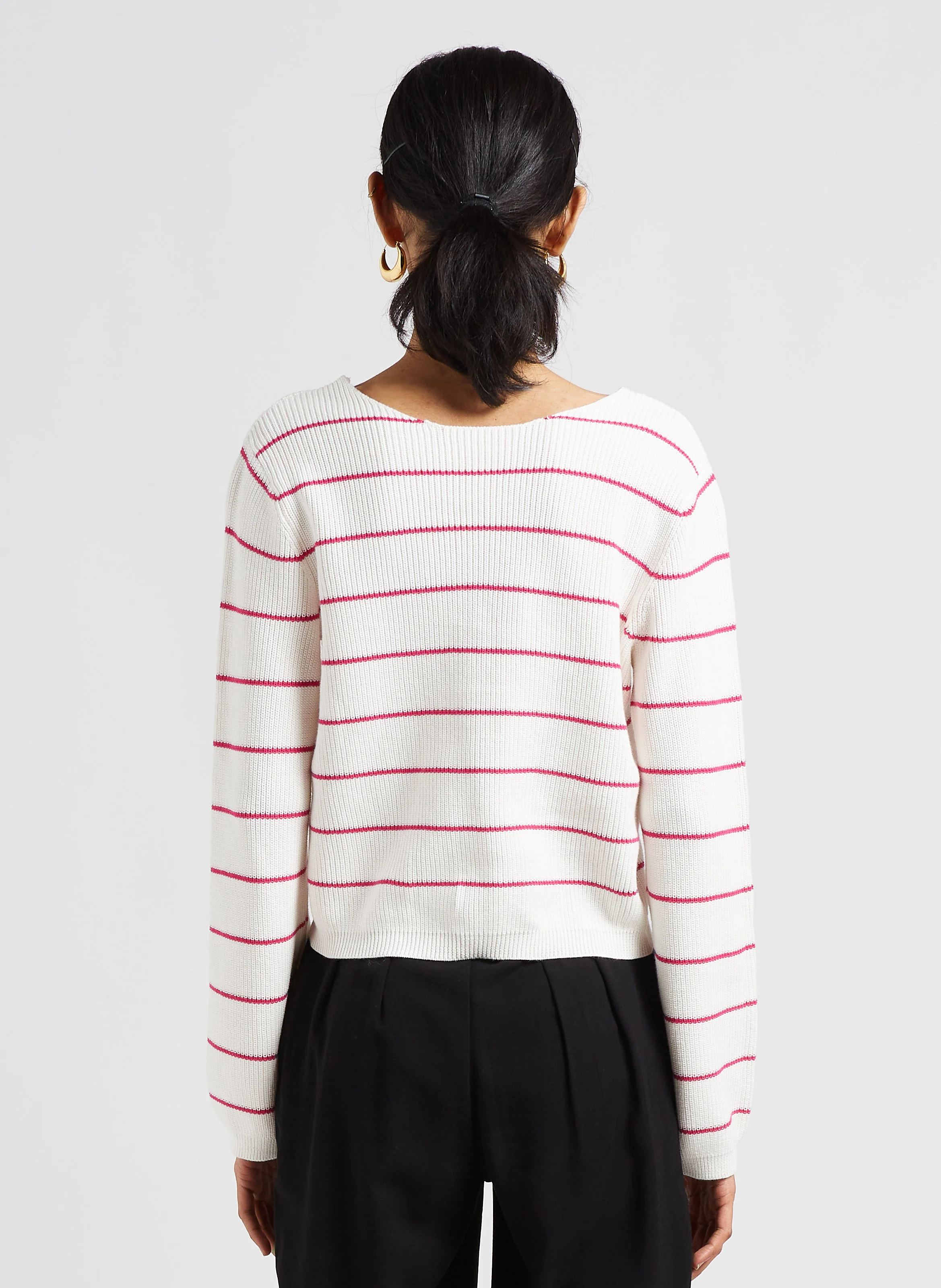 Pull col bateau rayé en coton | Blanc