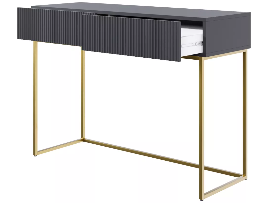 Coiffeuse - 110 cm - noir avec pieds dorés - VELDIO