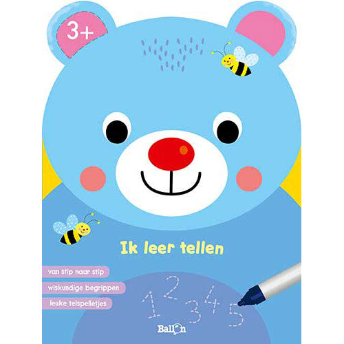 Uitgeverij ballon wipe and clean ik leer tellen 3  - dieren
