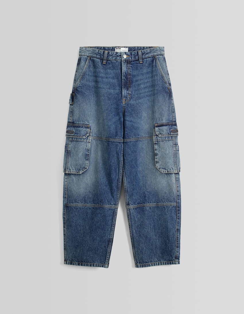 calça cargo estilo skater com efeito desbotado