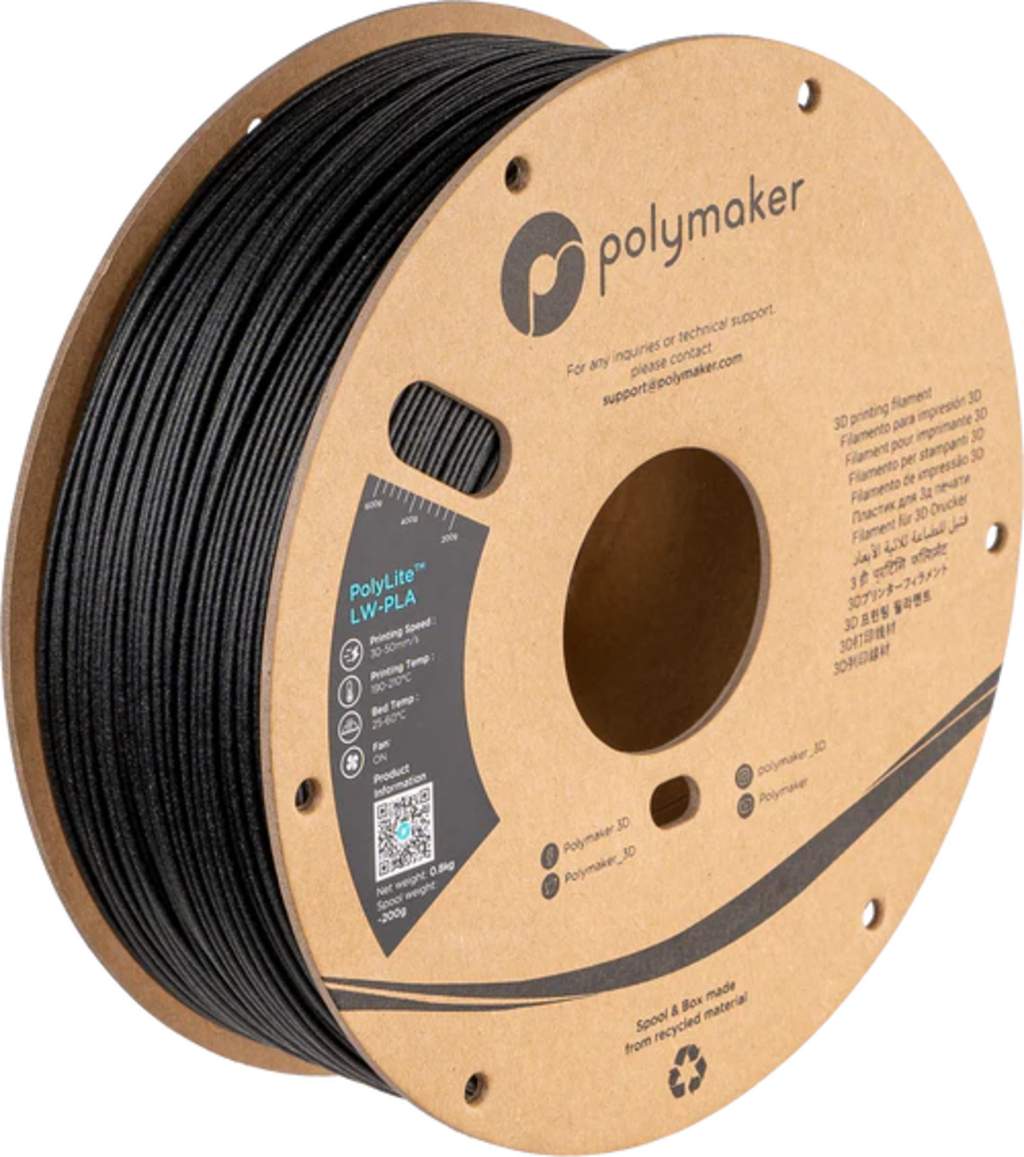 Polymaker  PolyLite LW-PLA Black, 1,75 mm / 800 g    Vorgeschäumtes PLA-Filament