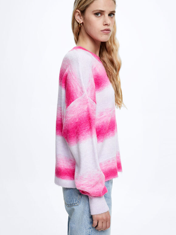 Suéter de tricô com gola redonda - Rosa