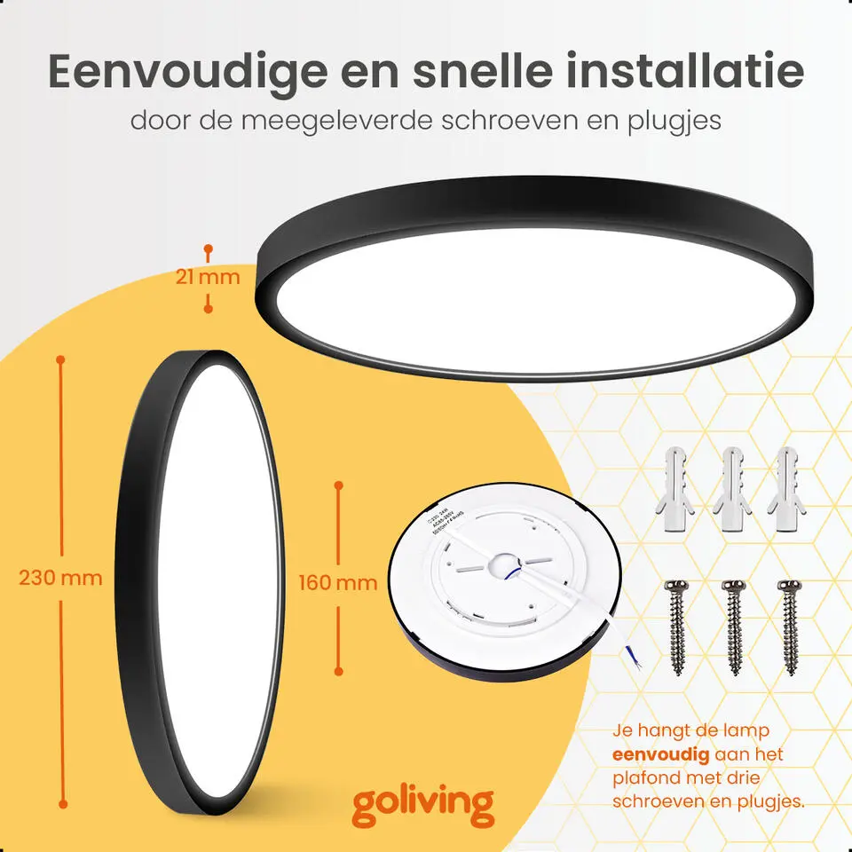 Goliving Plafondlamp - Plafonnière - LED - Ø23cm - Zwart