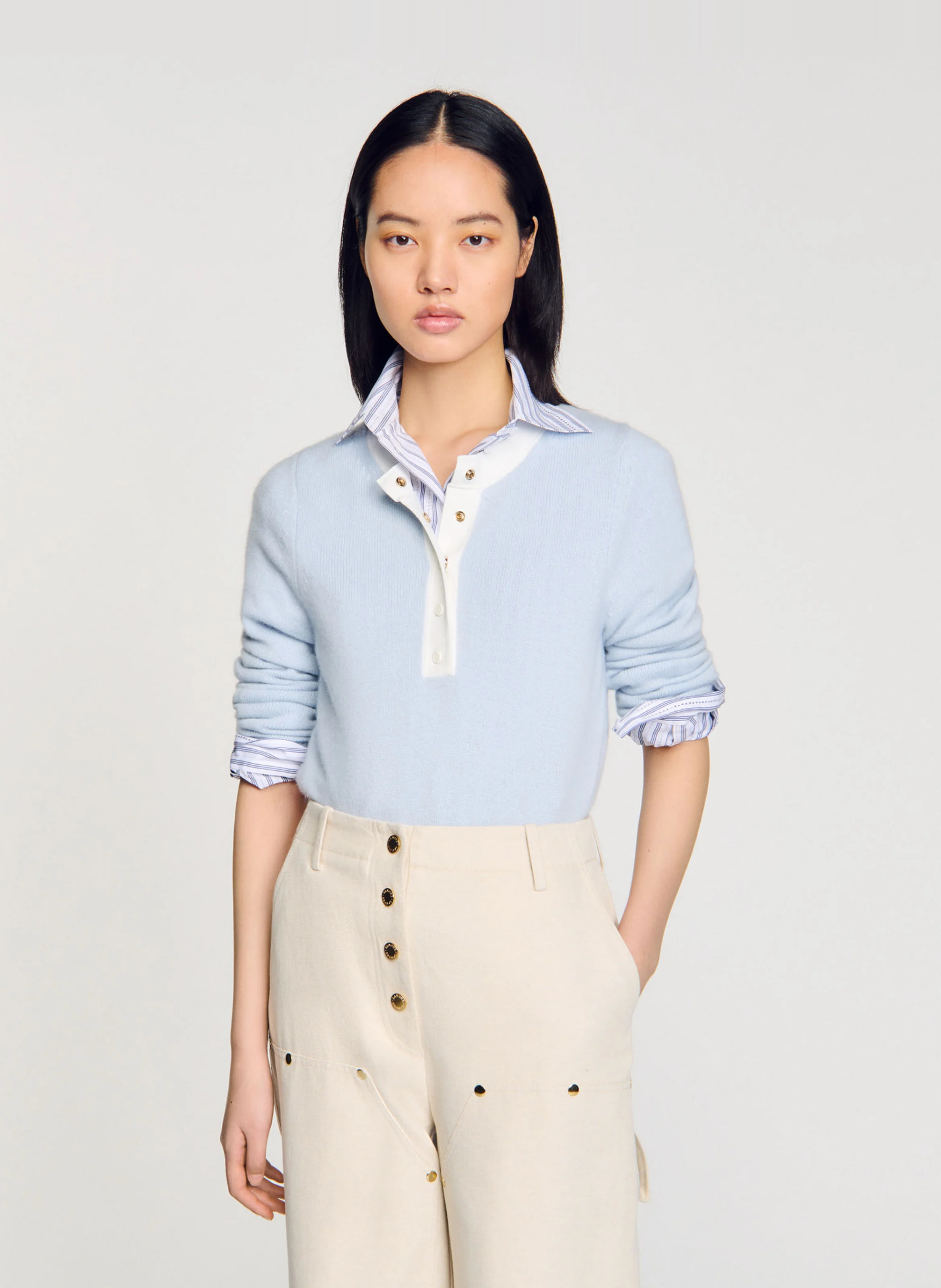 Pull bicolore en laine et cachemire | Bleu