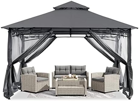 ABCCANOPY Pavillons mit Netz für Terrassen, Doppeldach, weiches Überdachung, Garten, Hinterhof, Pavillon für Schatten und Regen, 3 x 3,6 m (grau)