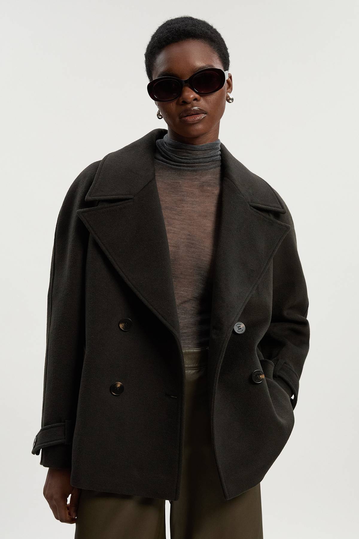 KarenMillen Caban Court Croisé en Laine Brossée Ajustée