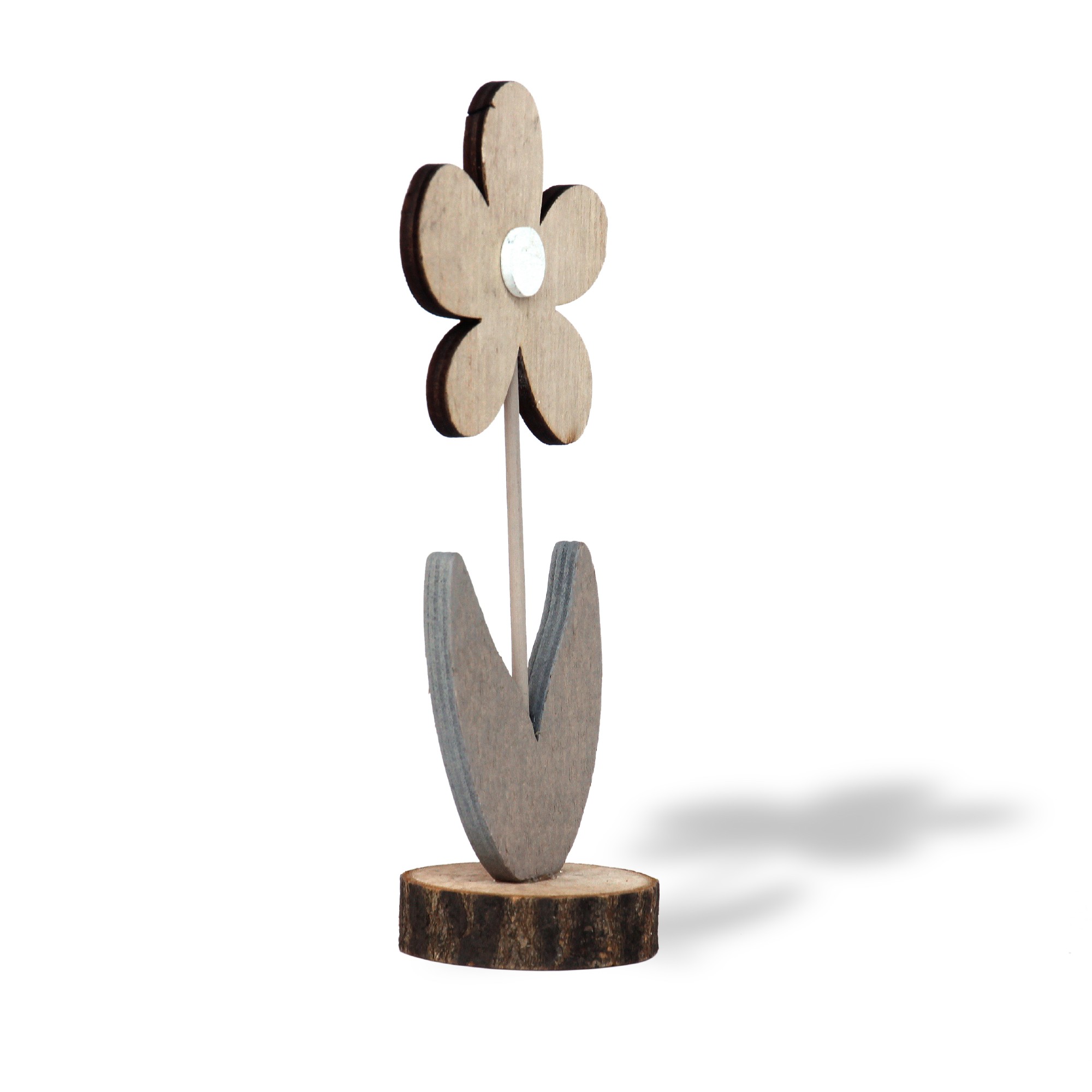 Figur 'Blume' aus Holz, natur, grau, H 17 cm, B 7,5 cm, T 5 cm von fischer's lagerhaus