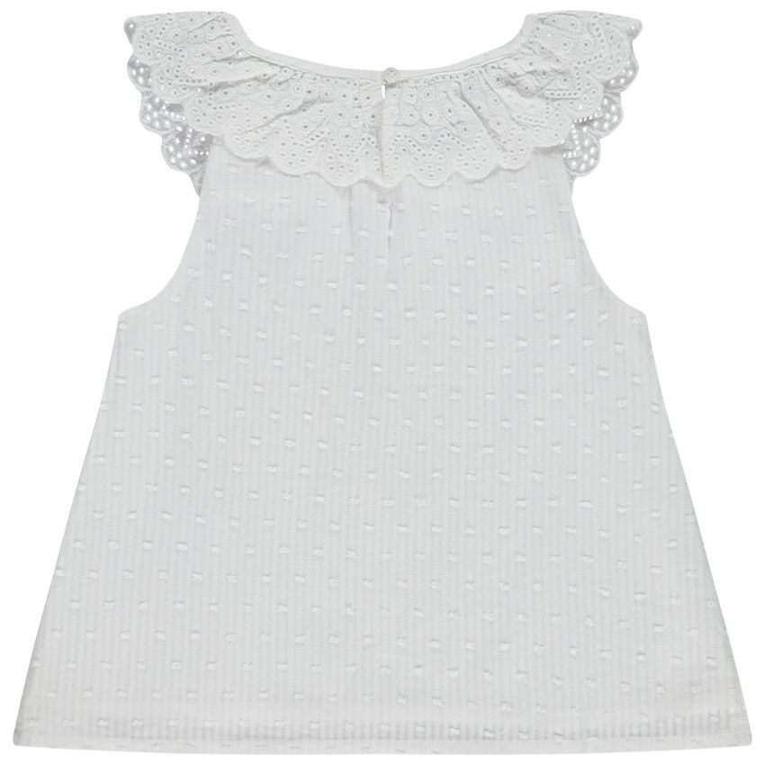 Débardeur plumetis à collerette en broderie anglaise pour bébé fille - Blanc