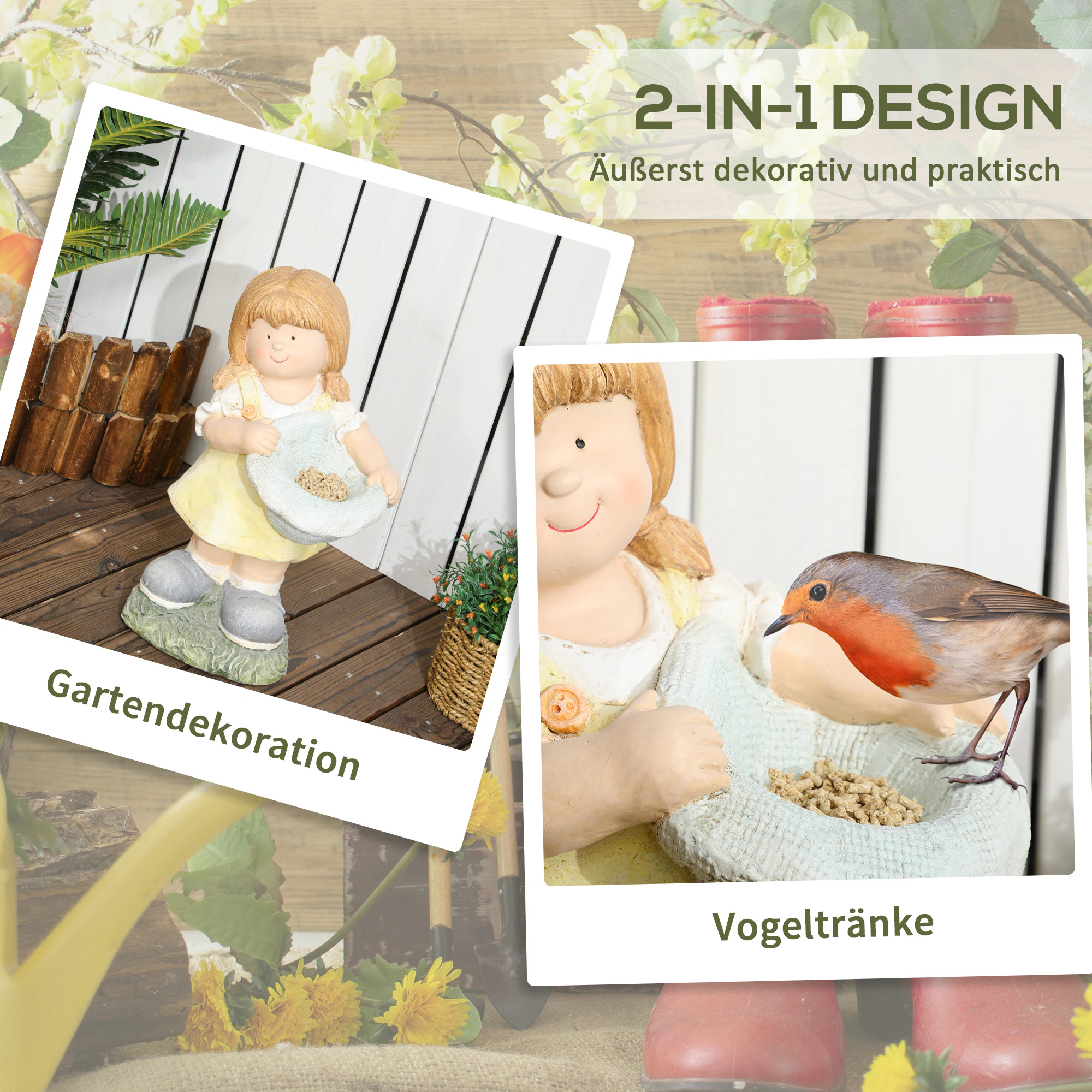 Outsunny Gartenfigur mit Hut mehrfarbig 27L x 21B x 45H cm