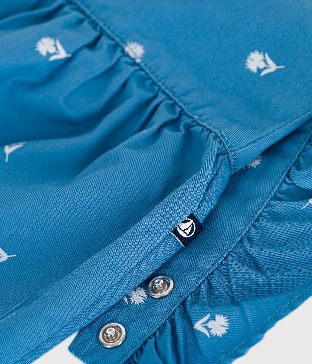 PETIT BATEAU<br>Jardineiras compridas, flores bordadas, algodão