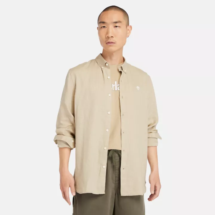 Chemise en lin Mill Brook pour homme en beige